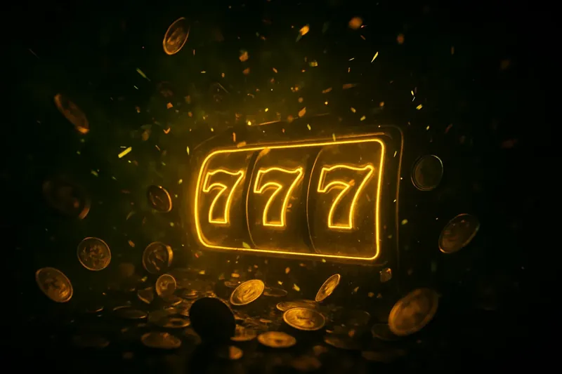 Glowing slot reels with massive win, coins and confetti bursting outward